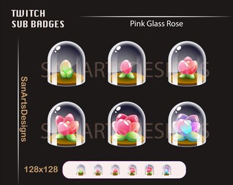 Verre Blooming Rose Twitch Sous-badges | Rose Rose Twitch Sous-badges | Badges Kawaii Twitch Sub Bit | Streamer, Vtuber, OBS, TikTok, Discorde