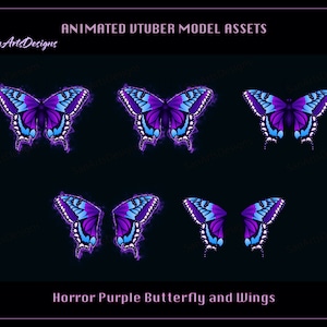 May include: Animated purple butterfly with glowing wings. The butterfly is in various poses, including flying, with wings spread, and with wings closed.  These animated butterfly images are perfect for use in digital art, animation, and video games.
