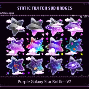 Purple Galaxy Star Bottle Twitch Sub Badges for Streamers, Vtubers, YouTubers, Chatting - Version 2