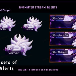 White Nine-tailed Fox Twitch Stream Alerts, White Kitsune Stream Alerts, Ice Fox Twitch Alerts for Streamer, OBS, StreamLabs, StreamElements