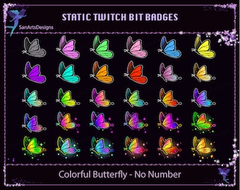 Colorful Butterfly Twitch Bit Badges, Butterfly Kawaii Sub Bit Badge for Streamer, YouTuber, Discord, OBS, Streamlabs - No Number