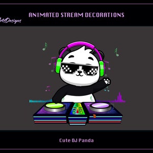 Decoración animada de Panda DJ Panda Stream, lindos gestos animados de DJ Panda, linda decoración de Twitch de DJ Panda para Streamer