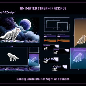 Animated Stream Bundle Lonely White Wolf, Animated Twitch Overlay Package Lonely White Wolf for Streamers, OBS, YouTubers, Streamlabs