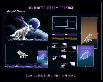 Animated Stream Bundle Lonely White Wolf, Animated Twitch Overlay Package Lonely White Wolf for Streamers, OBS, YouTubers, Streamlabs