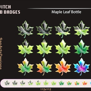 12 Grüne Ahornblatt Flaschen Twitch Sub Badges, Ahorn Flasche Twitch Sub Badges für Streamer, Vtuber