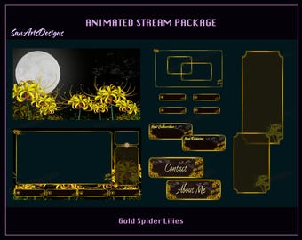 Paquete de transmisión animada Gold Spider Lily Garden, paquete de superposiciones animadas de Twitch Yellow Spider Lily Garden para Streamer, OBS, StreamLabs