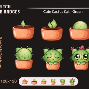 Cute Cactus Cat Twitch Sub Badges, Cute Cat Cactus Twitch Sub Badges, Kawaii Sub Badges for Streamers, YouTuber, Discord, Twitch