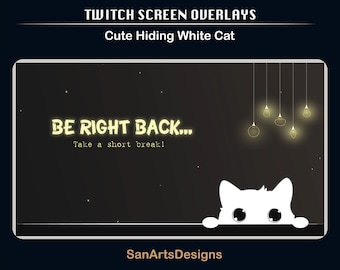 Animated Scenes Cute Hiding Cat | Animated Twitch Overlays Cute White Cat | Streamers, OBS, Vtubers, YouTubers