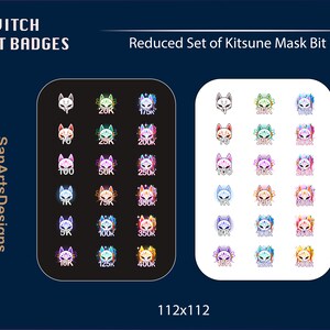 Reduced Kitsune Mask Twitch Bit Badges Set, Kitsune Mask Twitch Bit ...