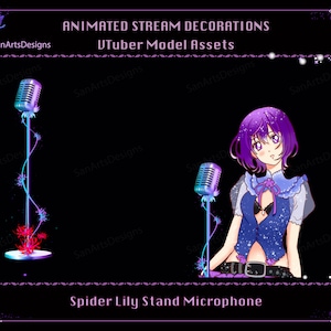 Spider Lily Stand Microphone Animated Stream Decorations, Animated VTuber Model Assets Singer Microphone