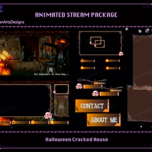 Animated Stream Overlay Package Halloween Cracked House, Animated Twitch Overlays House of Horror for Streamers, OBS, Streamlabs