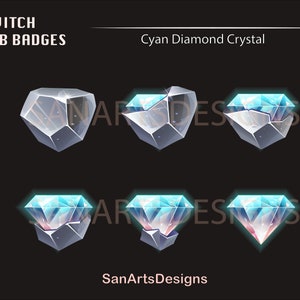Cyan Diamond Crystal Twitch Sub Badges / Light Blue Diamond Stone Twitch Sub Badges / Kawaii Sub Badges for Streamers, VTubers, Discord, OBS