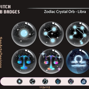 Libra Crystal Ball Twitch Sub Insignias, Zodiac Magic Ball Twitch Sub Insignias / Kawaii Sub Insignias para Streamers, YouTubers, Discord, OBS