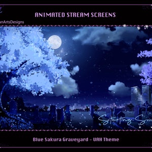 Superposición de pantalla de transmisión animada Cementerio de sakura azul, superposiciones animadas de Twitch Cementerio de sakura azul para transmisores, OBS, Vtubers, YouTubers