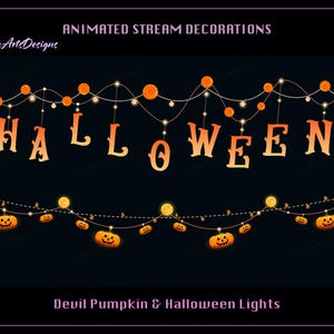 Halloween Light Chains Animated Stream Decorations, Halloween Devil Pumpkin String Twitch Overlay, Pumpkin Light Twitch Decor for Streamers