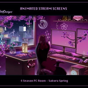 Sakura PC Room Animated Stream Overlay, Sakura PC Room Animated Twitch Overlay, Sakura Game Room Twitch Screen Overlay for Streamers image 4