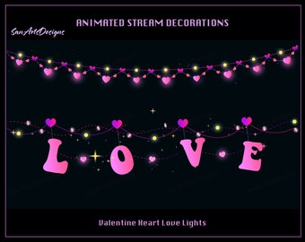 Decoración rosa de la corriente de San Valentín, decoración de contracción de luces de corazón rosa, decoración de corriente de luces de amor de San Valentín para Streamer, OBS, Streamlabs