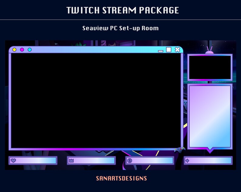 Animated Stream Package Seaview PC Set-up Room, Animated Twitch Overlay ...