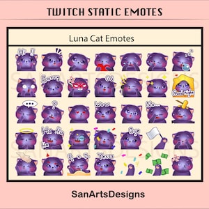 Luna Cat Twitch Emotes / Static Cute Cat Twitch Emotes para streaming, OBS, Discord, YouTube, Chat