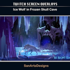 Animated Scenes Ice Wolf in Frozen Skull Cave, Animated Twitch Overlays Winter Wolf for Streamers, OBS, Vtubers, YouTubers, Streamlabs