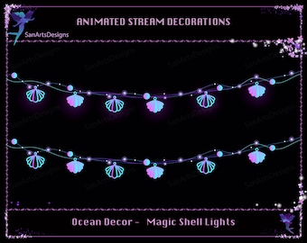 Magic Sea Shell Light Chains Animated Twitch Stream Decorations, Animated Ocean Stream Decorations for Streamer, Vtuber, OBS, Streamlabs