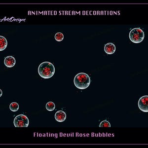Floating Devil Red Rose Bubbles Animated Stream Decoration, Floating Devil Rose Bubbles Twitch Decoration, Roses Stream Decor for Streamers