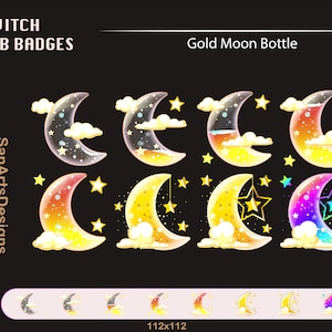Yellow Moon Bottle Twitch Sub Badges | Gold Moon Bottle Stream Sub Badges | Streamer, Vtuber, YouTuber, OBS, Chat
