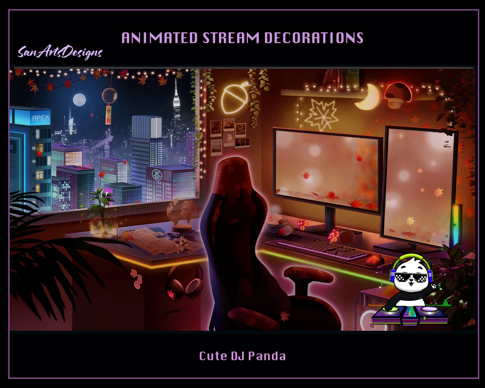 Animated Panda DJ Panda Stream Decoration, Animated Cute DJ Panda