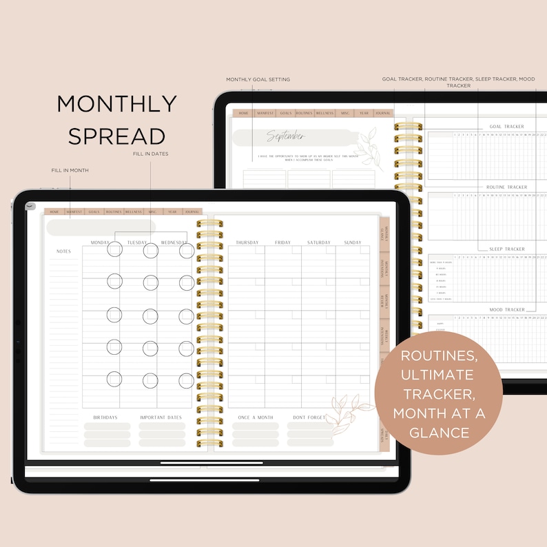 Digital Undated Weekly Planner, Hyperlinked, Goodnotes, 52 Weeks, 12 ...