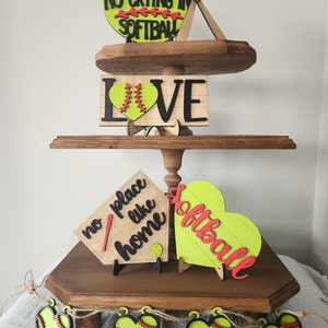 Softball Tiered Tray Decor: Handmade Birch Wood Set