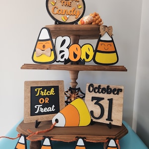 Candy Corn Tiered Tray Decor: Halloween Home Decor Set
