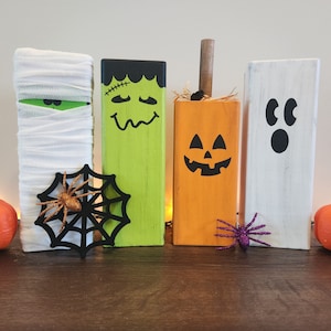 Halloween Shelf Sitters, Halloween, Frankenstein, Ghost, pumpkin, mummy, Halloween Decor, Decor, 4-pc set Halloween decor
