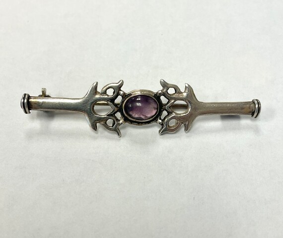 Vintage Sterling Silver and Amethyst Brooch Pin - image 1