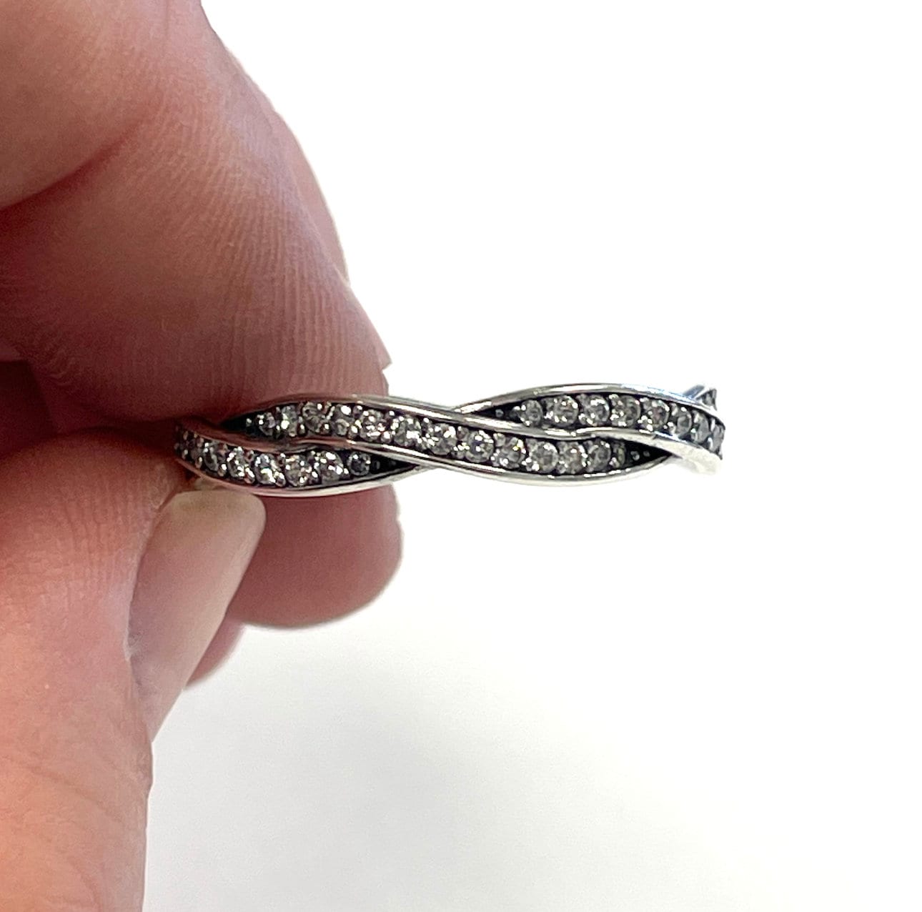 Vintage Twist of Fate Pandora Ring Stamped Cubic Zirconia Stones