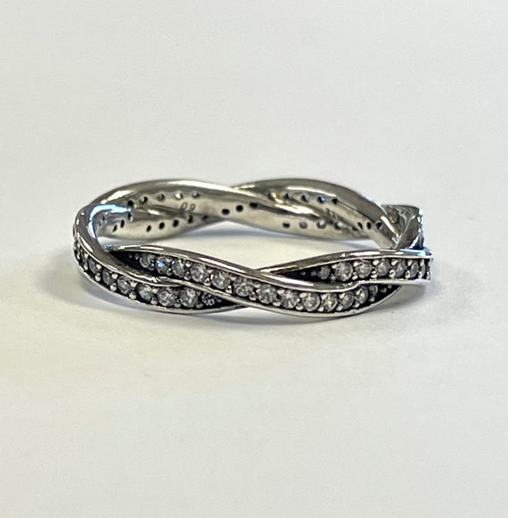 Vintage Twist of Fate Pandora Ring Stamped Cubic Zirconia Stones