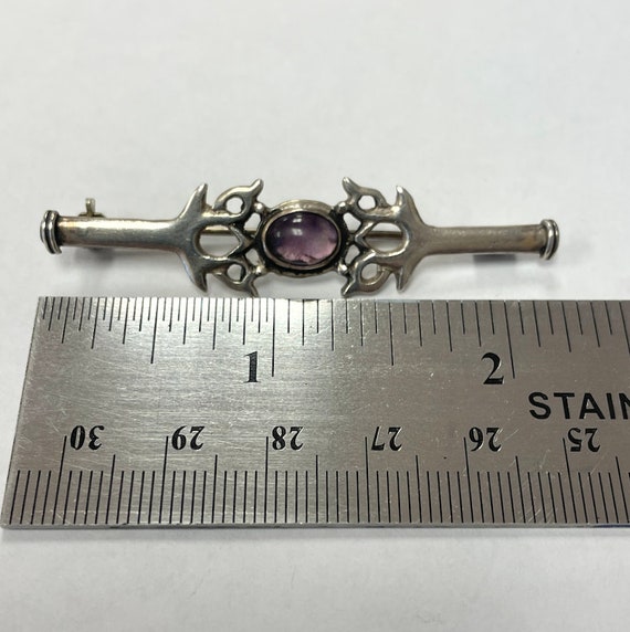 Vintage Sterling Silver and Amethyst Brooch Pin - image 2