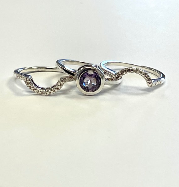 Vintage Fitted Stacker Ring with Amethyst and Bea… - image 2