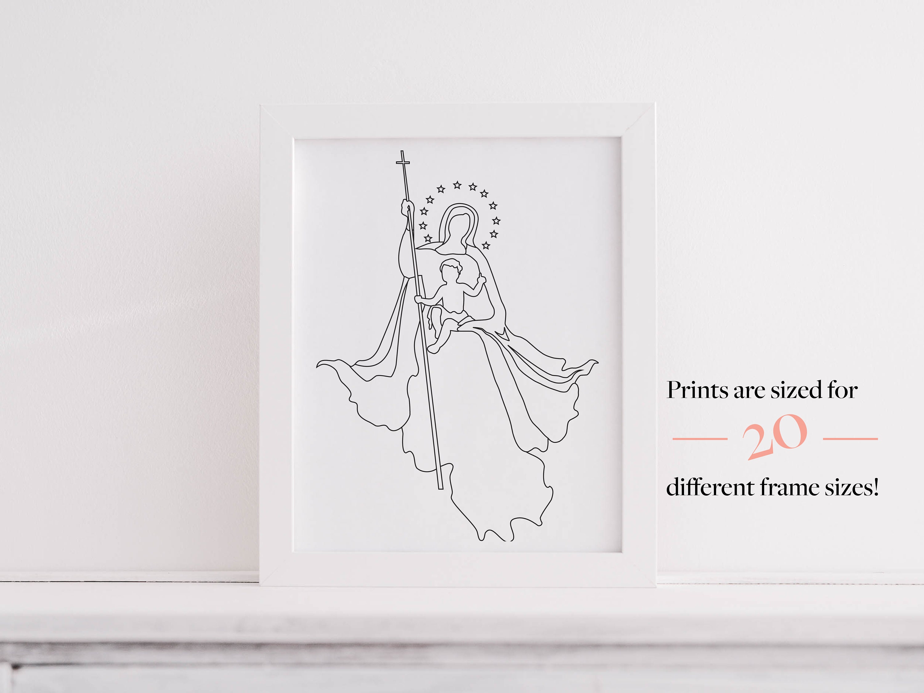 Mary Print Queen of Heaven, Virgin Mary Art, Minimal Catholic Art, Our