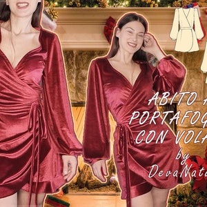 abito a portafoglio con maniche a palloncino Wrap dress Digital PDF Sewing Pattern | S - M -L - XL | instant download 4 size