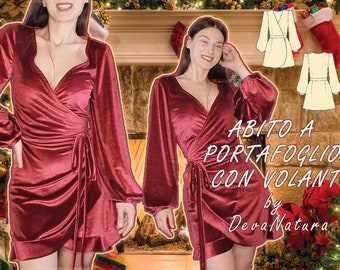 Wickelkleid mit Puffärmeln. Wickelkleid. Digitales PDF-Schnittmuster | S - M - L - XL | Sofortiger Download 4 Größe