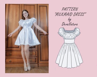 Milchmädchenkleid Cottagecore Puff Minikleid Digitales PDF-Schnittmuster | S - M - L - XL | Sofortiger Download 4 Größe