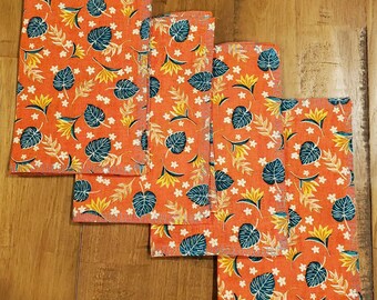 Servilletas de algodón con estampado tropical: servilletas de viaje reutilizables, juego de 4
