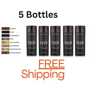 5 BOTTLES TOPPIK 27.5g Hair Fiber - All COLORS - Fast-N-Free Shipping - 100% Authentic & Money-Back Guarantee!