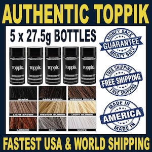 5 BOTTLES of TOPPIK 27.5g Hair Fiber - All COLORS - Fast-N-Free Shipping (2 to 3 Days Most Cities) - 100% Authentic & Money-Back Guarantee!