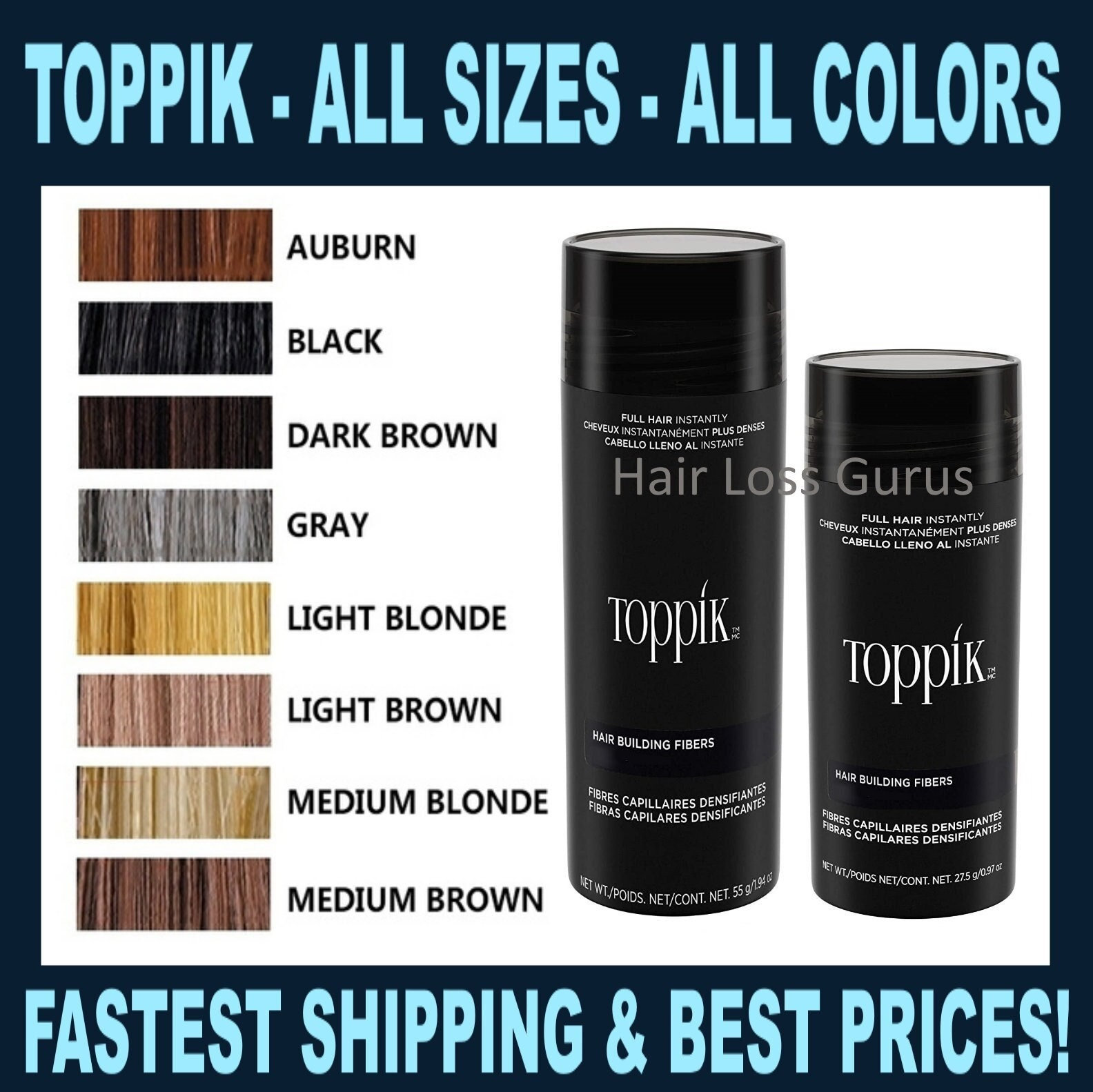TOPPIK 27.5g Hair Fibers Low as 11ea All COLORS & QUANTITIES 100