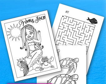 Lustige Aktivitäten für Mädchen Süße Meerjungfrau Themen Labyrinth Malbuch Mädchen Druck zu Hause Aktivität Party druckbare sofortige digitale PDF Partys Geschenk