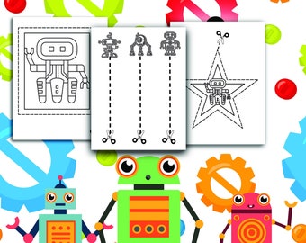 Snijden Oefenen Robot Thema Schaar Vaardigheden Voorschoolse Kleuractiviteiten Boek Kleuterschool Oefenen Pre-K School Vaardigheden Thuisschool Afdrukbaar