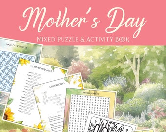 Mom Gift Digitaal Happy Mother's Day Mixed Puzzle Activiteitenboek voor vrouwen Afdrukbare Instant Delivery Last Minute Present Moeder Oma Vrouw