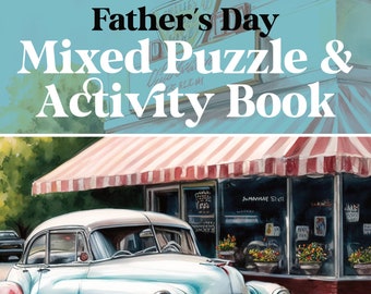 Vaderdag digitaal cadeau Mixed Puzzle Activity Book voor mannen Afdrukbaar Happy Fathers Day Dad Gift Simple Last Minute Present Opa Games