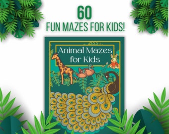 Puzzelboek voor kinderen Activiteiten Afdrukbaar Leuk dierenthema Doolhoven voor kleine kinderen Spelletjes Digitale activiteit PDF Thuis afdrukken School Vrije tijd Spel